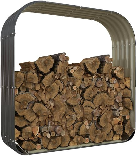 Outsunny Abri bûches de stockage pour bois de chauffage en acier galvanisé ondulé avec gants bords caoutchoutés - 145l x 43P x 145H cm gris