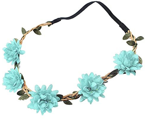 Trachtentuch Damen Halstuch Damen Schwarz Seide schöner Kranz Stirnband Gänseblümchen Rose Stirnband Mädchen Erwachsene Kopfbedeckung Sommerschal Damen Dünn Kopftuch Damen Baumwolle (Green, One Size)