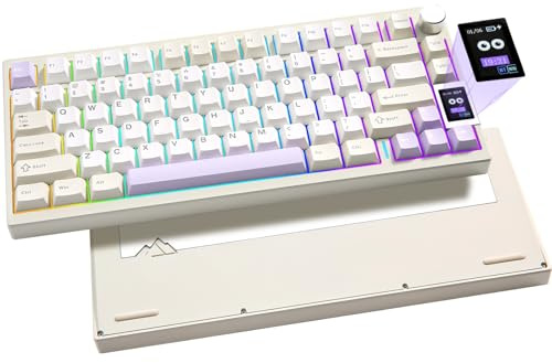 YUNZII AL80 Tastiera Meccanica Wireless,CNC Completamente in Alluminio,Display LCD Intelligente,Montaggio a Caldo Della Guarnizione 75%,BT/2.4G/USB-C,Supporto QMK/VIA (beige, zero linear)