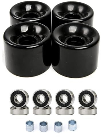 Lot de 4 roues de skateboard, en acier PU 78A, kit complet de roues de skateboard, 60 × 45 mm, 78A, roues de longboard ABEC-9, ensemble d'entretoises de roulement (noir)