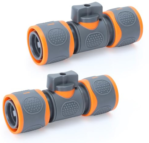 Garden Hose Pipe Tube Quick Release in Line Shut Off Valve, Connector with Control Valve, Valve Extender with Matching Hose End Quick Connectors for Horticultural Irrigation Garden (Two Female 2pcs)