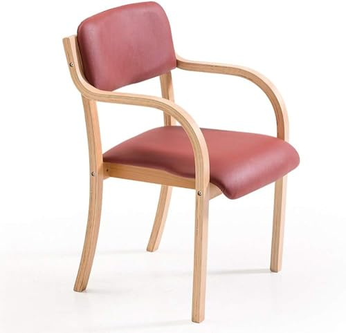 Nordisk Stil Matstol I Massivt Trä, Modern Minimalistisk Enkelstudiestol Med Armar Med öppen Rygg Fåtöljer Ergonomisk, Log + Wine Red Pvc, one size