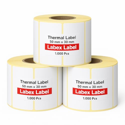 Labex Label - Étiquette Thermique Direct 50x30 mm | Étiquettes D’expédition - Autocollantes Thermiques - 3 Rouleaux - 3000 Étiquettes Professionnelles
