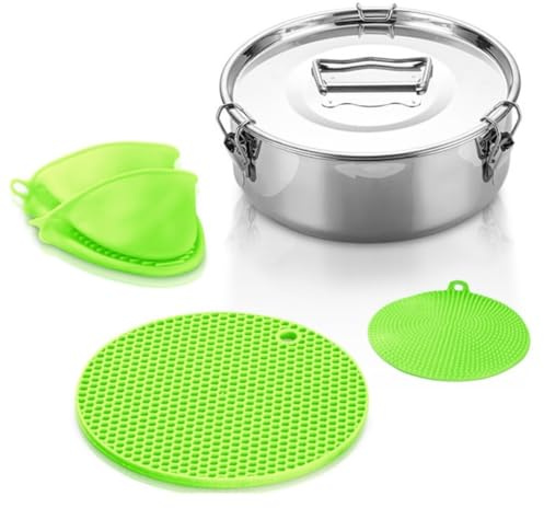 URPIZY Olla de acero inoxidable para olla a presión, 19,5 x 19,5 x 7,5 cm, para cocinar arroz, verduras, carne y hornear postres como flan o lasaña, apto para lavavajillas