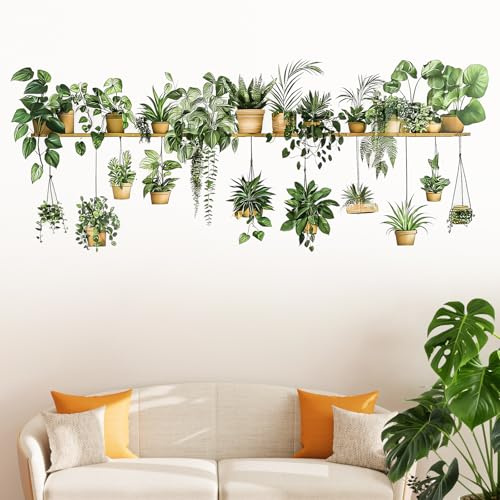Pegatinas Pared Decorativas, Vinilo Adhesivo Pared Plantas, Murales Adhesivos Pared Reutilizable, Pegatinas Pared Verde para Cocina Salón Comedor Dormitorio Oficina