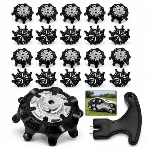 20 PCS Golf Shoe Spikes,Black Durable TPU Replacement Cleats,Golf Spikes | Golf Spikes Universal Fit for Men’s & Women’s Shoes,Golf Shoe Cleats Enhances Grip & Comfort,Includes Wrench (Black)