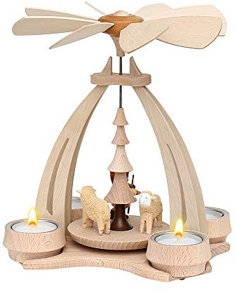 Decoración para mesa, forma de pirámide, hecha de madera, 24 cm de altura