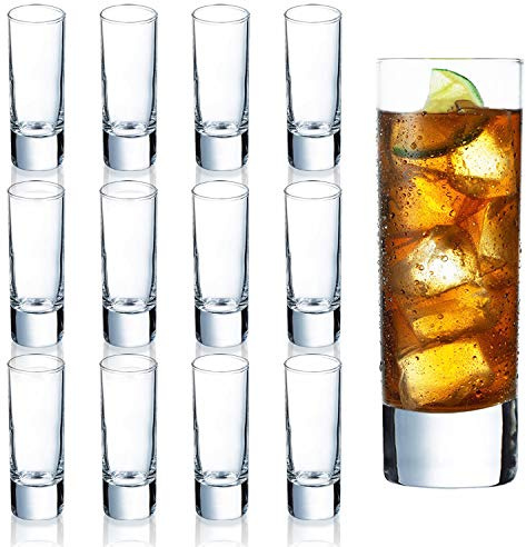 Farielyn-X Clear Heavy Base Shot Glasses 12 Pack, 2 oz Tall Glass Set for Whiskey, Tequila, Vodka