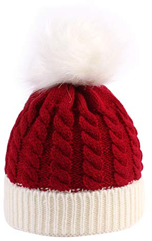 Winmany Bonnet en Tricot pour bébé Hiver Chaud Chapeau de noël pour Tout-Petits Enfants Bonnet Bonnet de Ski (Rouge Blanc)