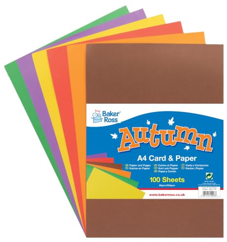 Baker Ross AX392 Papier Cartonné A4 Couleurs D'Automne - Paquet De 100, Loisirs Créatifs Pour Enfants Et Adultes, Automne