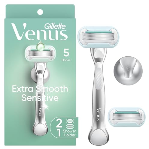 Gillette Venus Extra Smooth Sensitive Razor for Women, Includes 1 Reusable Razor Handle + 2 Refills, for Sensitive Skin with Metal Handle and Shower Holder