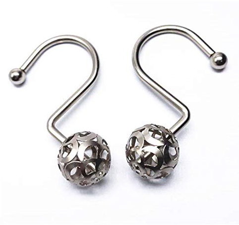 Ganci per anelli per tende da doccia, ganci per tende in metallo cavo antiruggine decorativo in acciaio inossidabile argento per spogliatoio bagno 12 pezzi/set