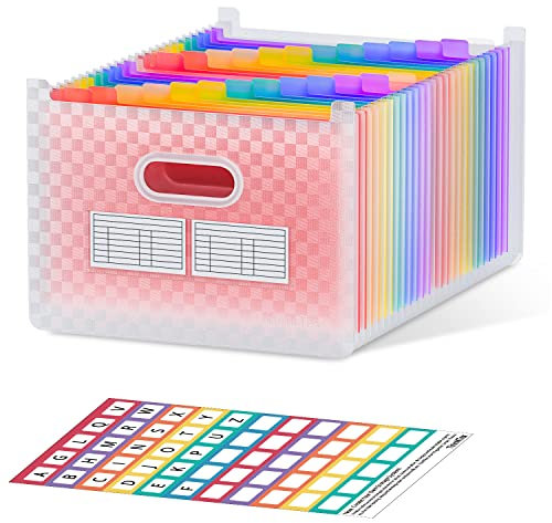 ThinkTex Dokumentenmappe A4, 26 Fächer Fächermappe, Aufrecht und Oben Offen, A-Z-Registerkarten mit bunten Registern, Letter-/A4-Format für Schule, Zuhause und Büro - Rose