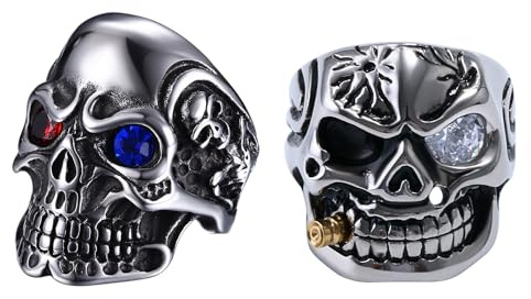 OIDEA herr – dam ringar skalle personlighet rostfritt stål diamantöversållad skalle punk rock stil röd vit 54 (17.2) ~ 70 (22.3), 54 (17.2), Rostfritt stål