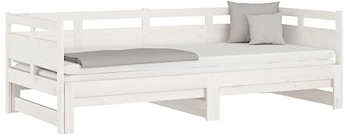 vidaXL Tagesbett Ausziehbar Sofa Gästebett Sofabett Bett Bettsofa Schlafsofa Ausziehbett Holzbett Bettgestell Weiß Massivholz Kiefer 2X(90x200) cm