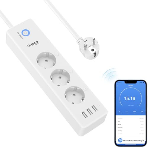 GHome Smart Alexa Smart Multipresa con 3 prese e 3 USB, Multipresa WiFi programmabile con monitoraggio dei consumi Smart Plug Funzione Timer compatibile con Alexa e Google Home 1.5M Ver2.0