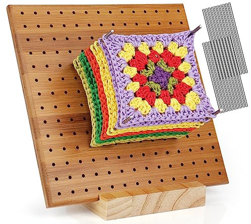 Coopay Blocking Board Häkeln, 20 x 20 cm Bambus Sperrbrett für Granny Square Spanner, Wooden Granny Squares Blocking Board und 20 Edelstahl Stabstifte, Sperrbrett Häkeln, Strick- und Häkelprojekte