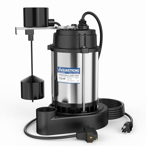 Aquastrong Sewage Grinder Pump, Cast Iron Effluent Pump, Auto Float Switch for Basement Sump Basin and Sewage Well, 2 inch Discharge, Gray No Grinder with Piggy-back Plug