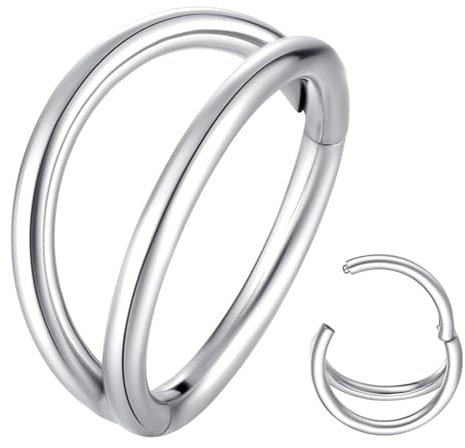Popuhoops 18G 8mm Doppel Hoop Nasenring Silber 316L Chirurgenstahl Knorpel Ohrring Septum Schmuck Nahtlose Scharnierende Clicker Segment 18 Gauge Conch Daith Tragus Helix Rook Piercing Lippenring