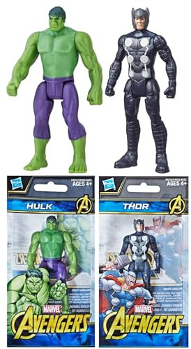 Toptoys2u Bargain Bundles Marvel-Avengers Miniature Articulated 9.5cm Toy Action Figures Bundle - Pack of 2 - Hulk & Thor