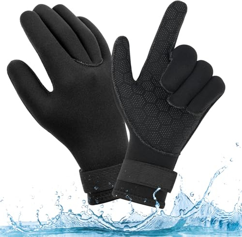 AUAUY Neopren Tauchhandschuhe, 3mm Warme Neoprenhandschuhe, Flexibel Schwimmhandschuhe mit Anti-Rutsch Partikeln, Wasserdicht Männer Frauen Tauchhandschuhe für Open Water Swimming Surfing Tauchen-M
