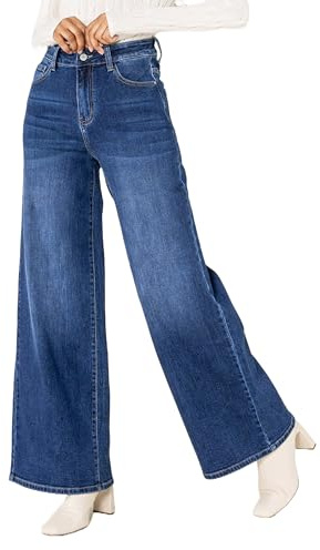 Nina Carter YY300 dam high-waiisted jeans vida ben utsvängda stretchjeans använd look, Mörkblå (Yy-300-9), M Smal