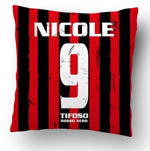 Cuscino Personalizzato idea regalo Tifoso Interista milanista napoletano Personalizzato con Nome e Numero realizzato in poliestere misura 40x40CM SFODERABILE (Tifoso Milan, Grafica Classic 40x40)