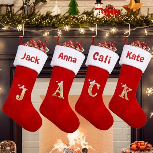 iDIY Chaussette de Noel Personnalisé-21 inch Chaussettes Noel Femme Homme avec Nom brodé, 26 Lettres Personnalisé Chaussette Noel Femme Homme Enfant,Chaussettes de Noel Personnaliser,Velours,1 pièce
