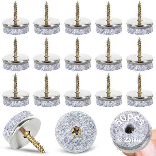 Gucass 50 Stück Filzgleiter Schrauben, Ø 22mm Stuhlgleiter Filzgleiter Nagel Rund, Möbelgleiter Filz mit 5,5 mm Filzstärke, Premium Stuhlbeinschoner Filz für Möbel Stühle Laminat Parkett Fliesen