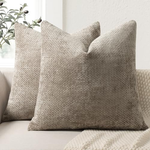 ZWJD Kuddfodral 45x45 cm 2-pack – Mjuka Chenille Dekorativa Kuddöverdrag Khaki Soffkuddar för Soffa, Säng och Vardagsrum Hemdekoration Soffkuddar