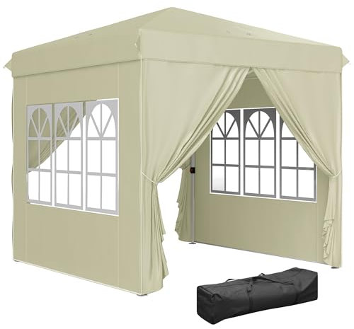 Outsunny Pavillon env.2,5x2,5m, hydrofuge stable résistant à l'hiver Pop-up Pavillon pliable, protection UV 50+, Tente de réception pliable avec 4 parties latérales Sac Pavillon de jardin pour camping