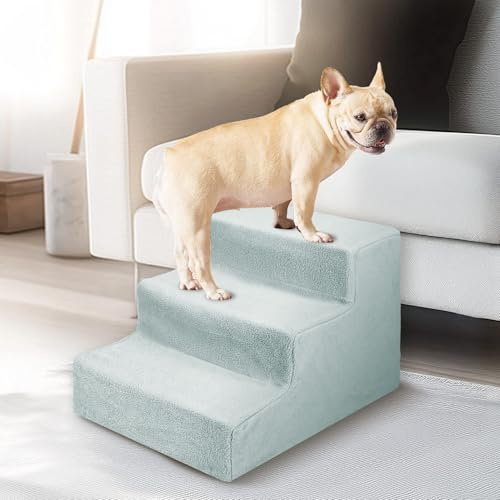 CROWNSHOP 3-Steps Dog Ramp 45x35x30cm Non-Slip Pet Stairs for Small Dogs and Cats 3-Steps Dog Ramp for Sofa (Grey)