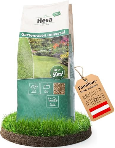 Hesa Gartenrasen universal, 1 kg für ca 50 m², Premium Rasensamen für Hausgärten und Restflächen, pflegeleicht und schnellkeimend