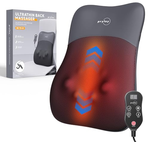 pryfey Back Massager, Rolling Up and Down Back Massager with Heat, Back Massage 4D Kneading for Pain Relief Deep Tissue, Ultrathin Shoulder Massager Mother's Day Gift for Women Men Parents