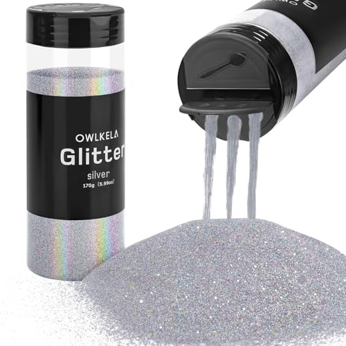 OWLKELA Fine Glitter, 170g/5.99oz, Sliver | Glitter Powder for Sesin, Hair, Face, Body, Festival Cosmetic, Painting, Candle/Soap Making, Waxing,Art, Craft, Nail, Slime