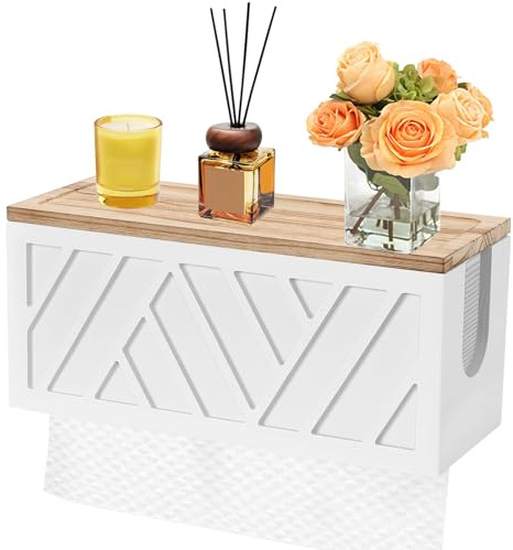 Dispensador de Toallas de Papel de Madera, Dispensador Papel Secamanos Montado para Pared o Mesa con Tapa, Dispensador de Toallas de Mano para Múltiples Pliegues, Toallas de Triple Pliegue (Blanco)