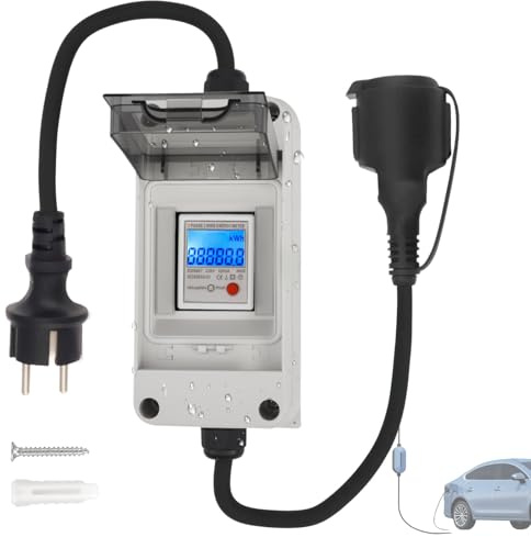 Contatore elettrico digitale portatile con reset, 230 V, 60 A, contatore portatile intelligente CEE Outdoor KWH, IP65, alloggiamento impermeabile per camper veicoli elettrici, prese