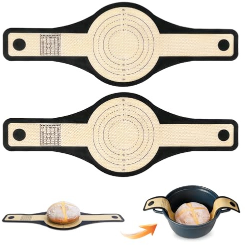 Soodyoow 2 Piezas Eslinga de Silicona para Horno, Estera para Hornear Pan, Tapete de Horno Reutilizable con Asas Largas, Estera de Horneado para Horno Holandés, Fácil de Limpiar