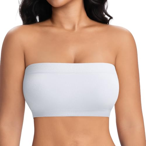 ONEW Soutien-gorge bandeau avec rembourrage de poitrine pour femme - Sans bretelles - Sans armatures - Épaules dénudées - Avec bretelles transparentes