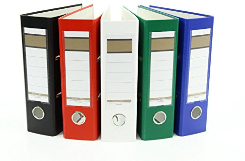 10x Ordner / DIN A5 / 75mm / Farbe: je 2x weiß, grün, blau, rot und schwarz