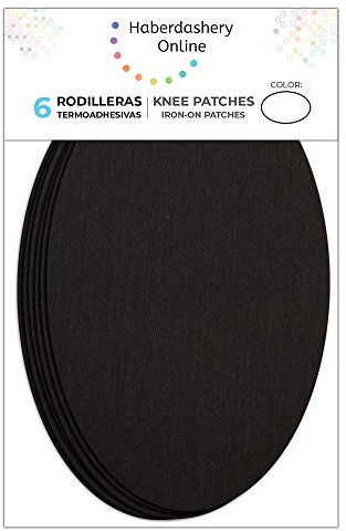 6 rodilleras color Negro termoadhesivas de plancha. Coderas para proteger tu ropa y reparación de pantalones, chaquetas, jerseys, camisas. 16 x 10 cm. RP7