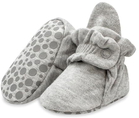 Zutano Unisex Organic Cotton Baby Booties with Gripper Soles, Gray Heather, 6M