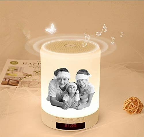 Kundenspezifisches Foto Nachttischlampe Stimmungslicht mit Bluetooth Lautsprecher, USB Wiederaufladbar Smart Touch Control Nachtlicht Musik Spielen Tischlampe für Schlafzimmer Kinder Geschenk