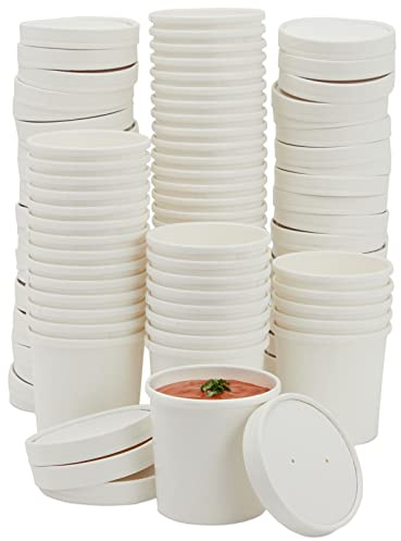 Juvale Disposable Soup & Ice Cream Containers with Lids - 12 oz White Paper, 50 Count - Disposable Bowls for Hot Soup & Ice Cream Cups with Lids - Microwave Safe To Go Containers