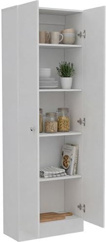 Tuhome Lambardi Tall Pantry Cabinet, Double Doors & 5 Deep Shelves, Freestanding Kitchen Pantry Storage Organizer for Kitchen, Laundry Room, Bedroom & Utility Areas | Slim Tall Storage Cupboard
