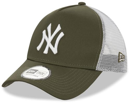 New Era New York Yankees MLB League Essential Olivgrün Weiß Verstellbare A-Frame Trucker Cap - One-Size