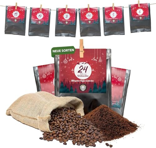 Premium kaffekalender – rostad med kärlek av personer med funktionshinder | kaffepresent för män och kvinnor | ekologisk och rättvisemärkt | 24 x 30 g kaffebönor i adventskalender