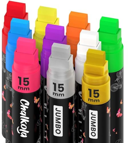 Chalkola Car Window Markers - 15mm Jumbo, 10 Chalk Pens (w/Gold, Silver)