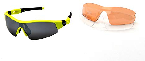 Ravs Racercykelglasögon, cykelglasögon, cykelglasögon sportglasögon solglasögon, gravelbike (gul – klar + orange med utbytbara skivor)