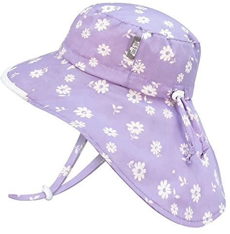 JAN & JUL Grow-with-Me 100% Cotton Wide Brim Toddler Girl Sun Hat (L: 2-5 Years, Purple Daisy)